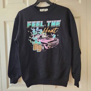 Feel The Heat Retro Graphic Sweatshirt XXS Wound Up Black Polyester/Rayon Blend